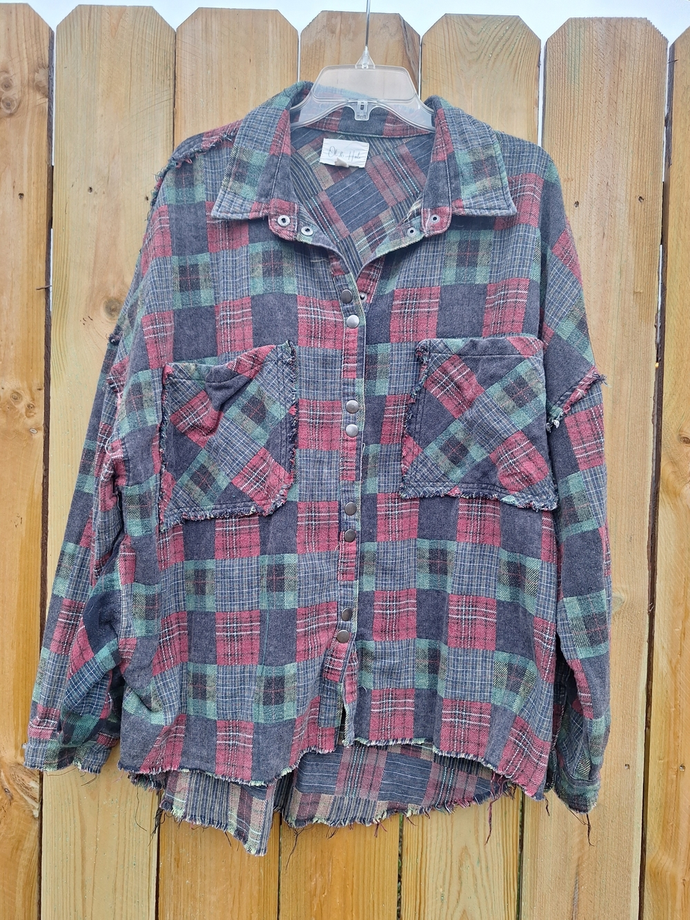 Oli & Hali Red, Green & Black Plaid Button-Down Shirt Jacket Size Large / XL